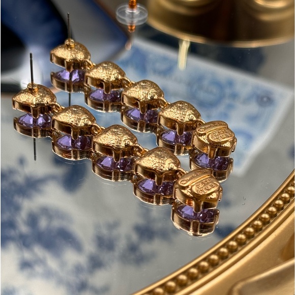 🆕 OSCAR DE LA RENTA 🧿 NWOT Crystal Embellished Amethyst Heart Drop Earrings - Picture 11 of 16